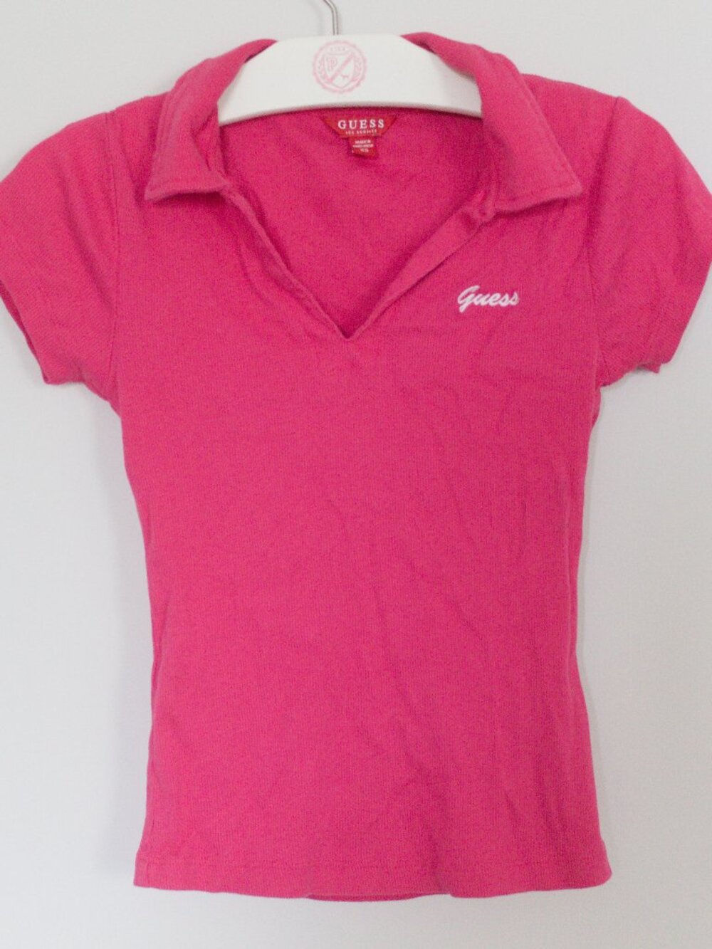 Guess hot pink size XS collared tee with slim fit